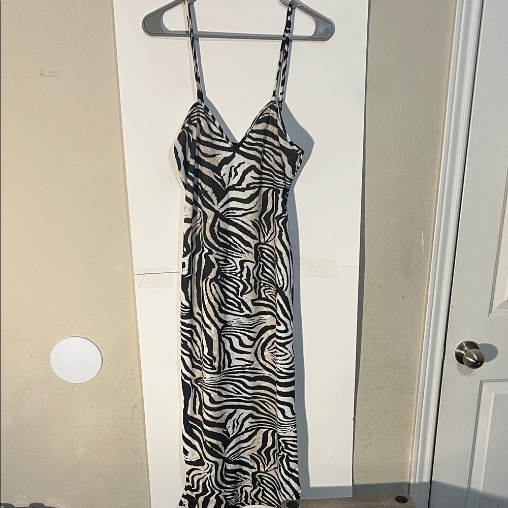 Boohoo Black and White Zebra Print Midi Dress